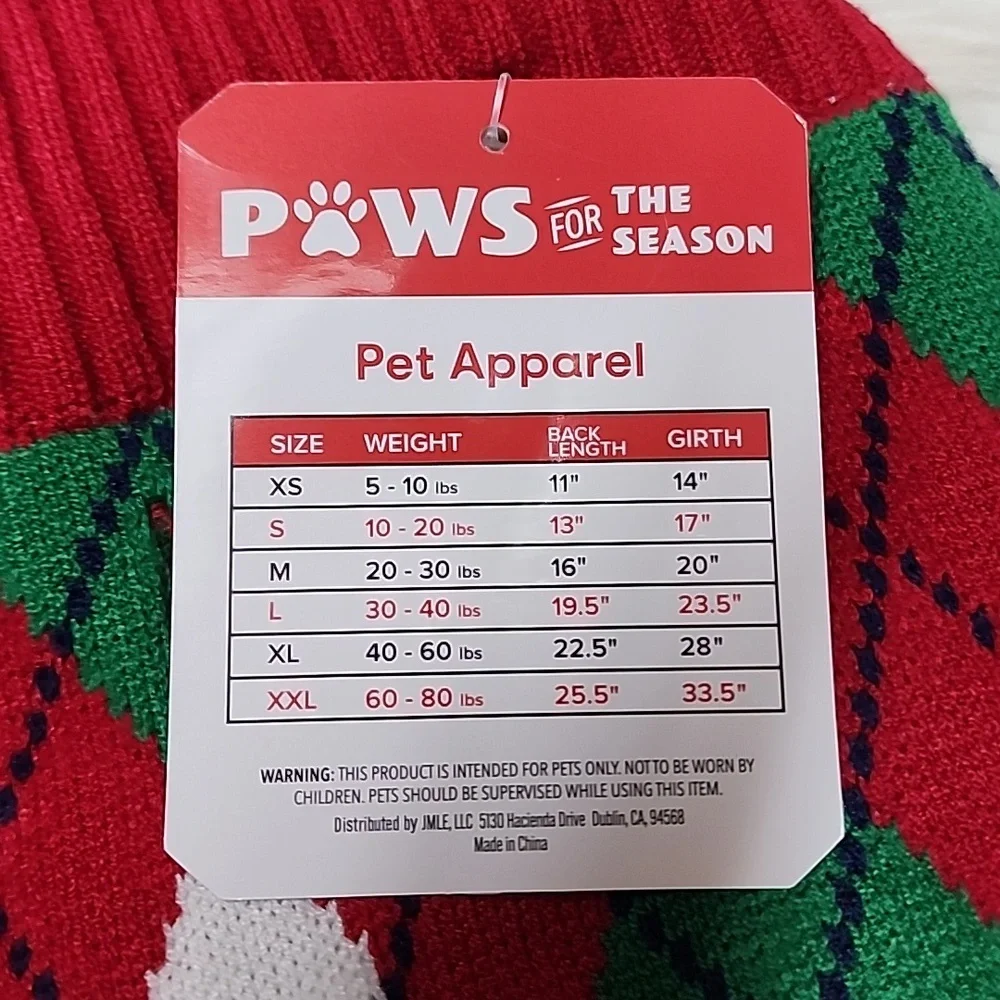 Red, White, Green & Black  Argyle Dog Sweater Medium New with Tags